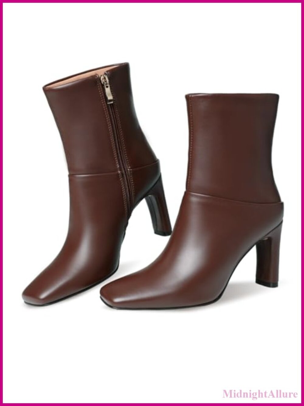 Women's Square Toe Ankle Boots Side Zipper High Heel Booties